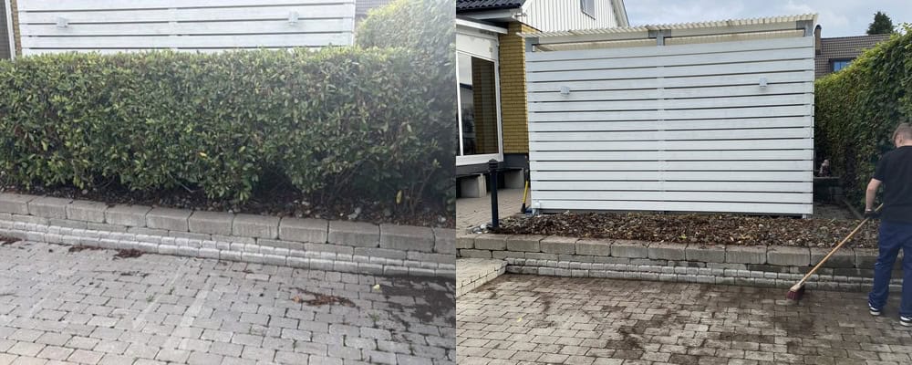Före- och efter. Borttagning av häck
